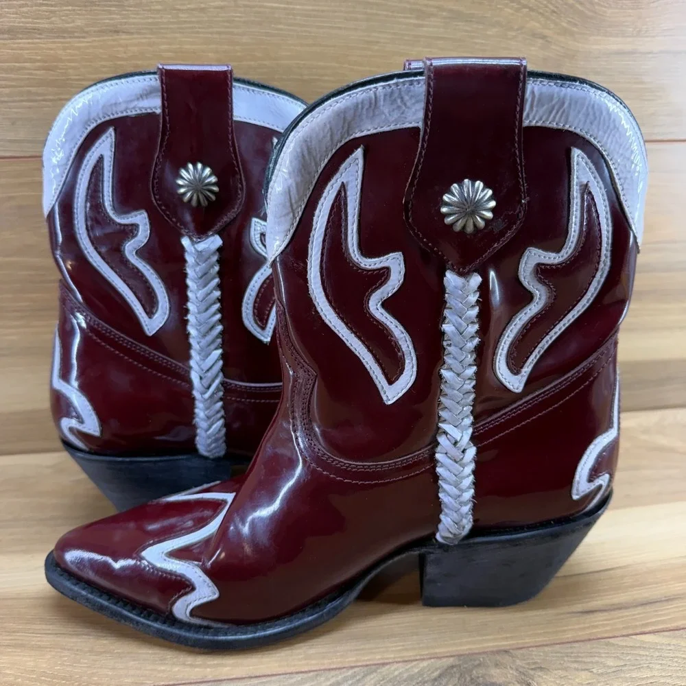 Corral Boots Burgundy High Gloss White Western Boot Womens 9 Western Short